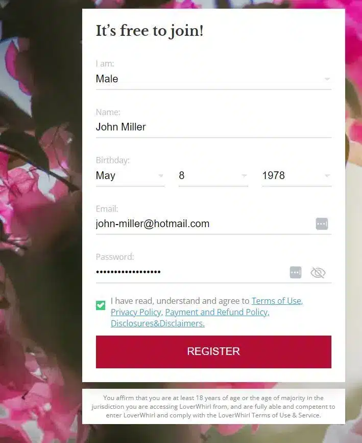 loverwhirl signup